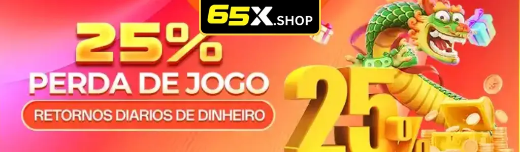 Jogador recebendo 25% de cashback de perdas no 65X cassino