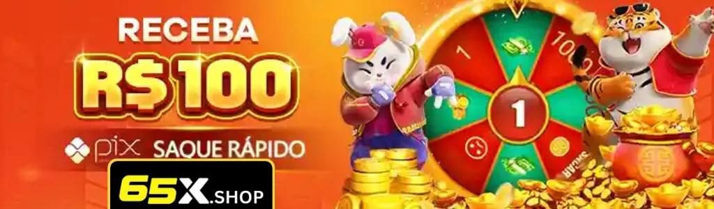 Jogador recebendo R$100 de bônus no 65X cassino